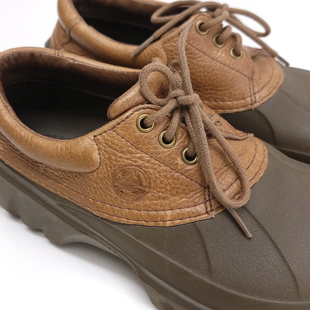 Crocs Axel Islander Mens 9 Brown Leather Duck Shoes Lace Up Boots Waterproof